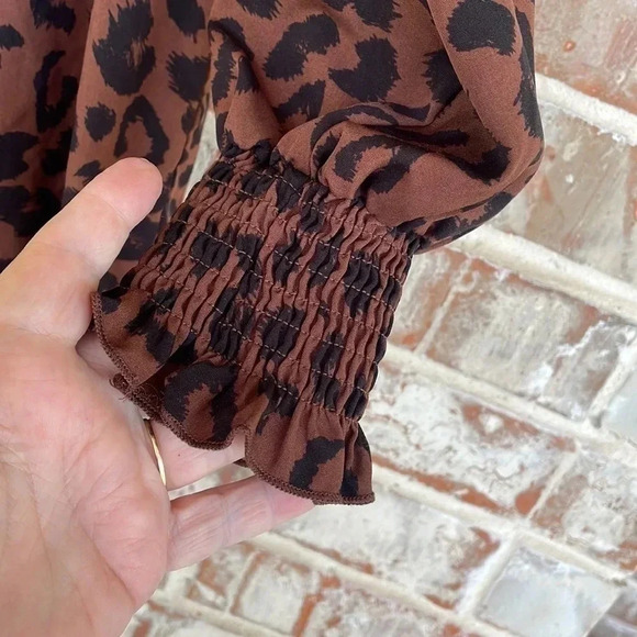 Shein Brown Black Animal Print High Neck Ruffle Mini Dress - Picture 5 of 8